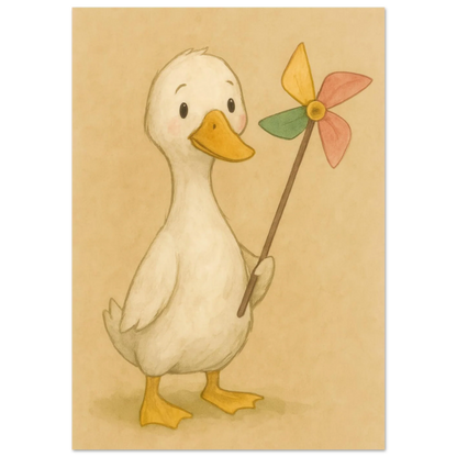 Barnyard Charm: Little Duck with Pinwheel – Vintagestil Poster