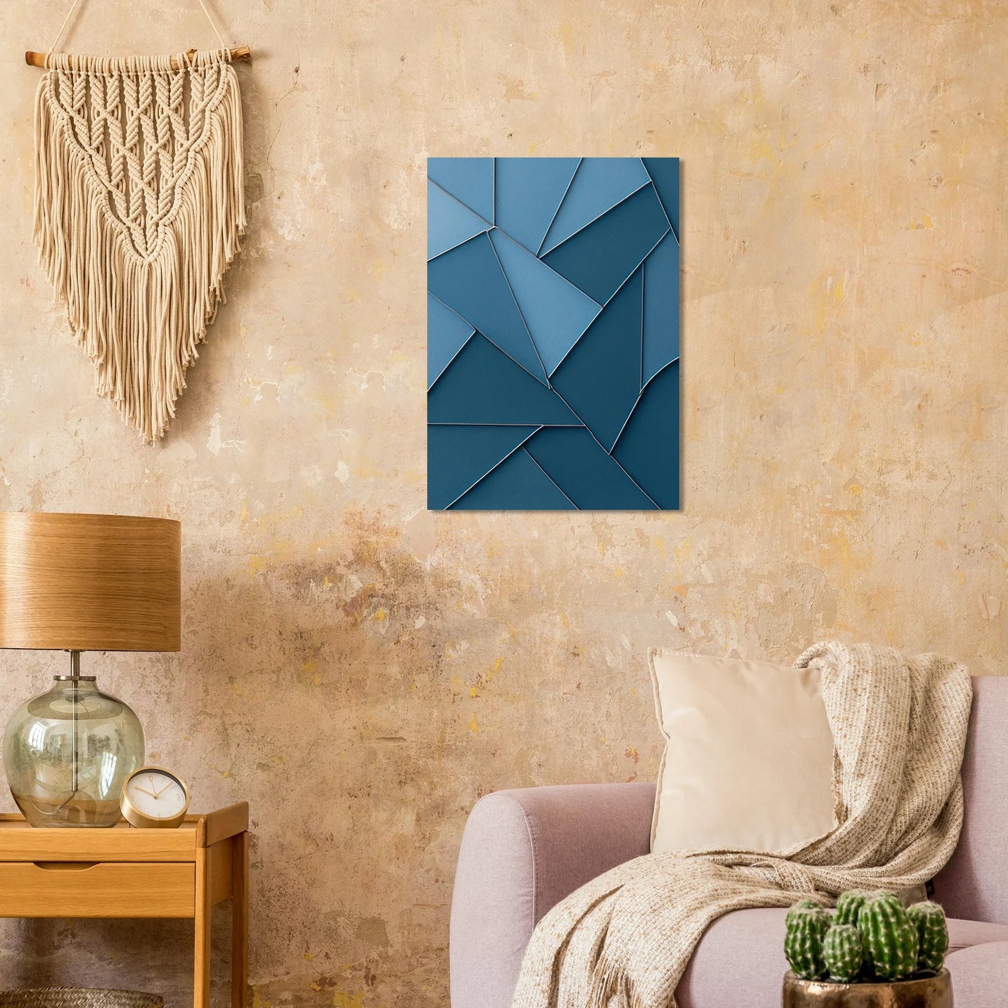 Minimalist Blue Geometric Abstract Art Print – Modern Wall Decor in Various Sizes