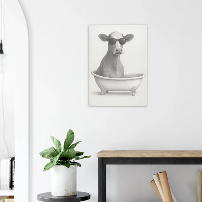 Cool Cow in Bathtub Art Print - Unique Pencil Drawing Poster