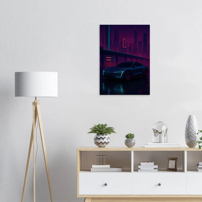 Neon Night Rider: Futuristisk Bilkonsttryck i cyberpunkstil
