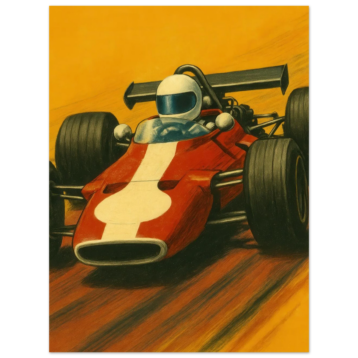 Retro Racing Legender: Vintage Formel 1 Bil Affisch – Fånga Fartens Nostalgi med Vårt Halvblanka Konsttryck