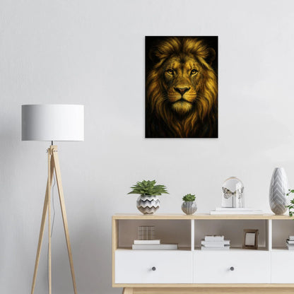 Majestätisk Lejon Digital Konsttryck – Guldig Kunglig Porträtt på Premium Halvblankt Papper i Valfri Storlek