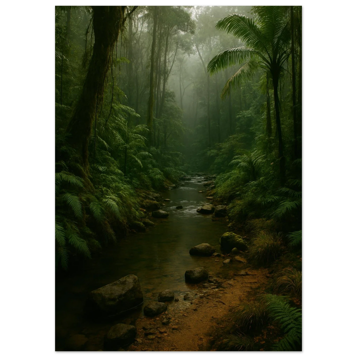 Misty Emerald Jungle River Poster - Premium Nature Wall Art