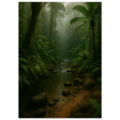 Misty Emerald Jungle River Poster - Premium Nature Wall Art