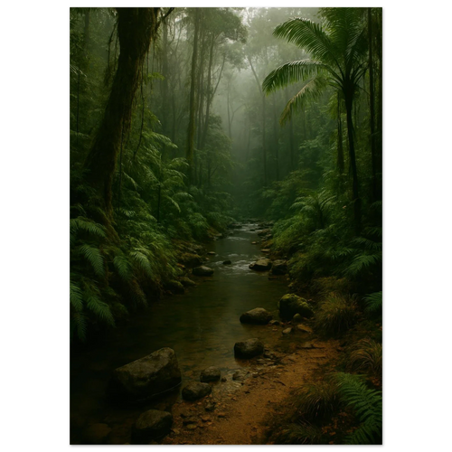 Misty Emerald Jungle River Poster - Premium Nature Wall Art