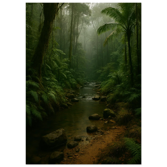 Misty Emerald Jungle River Poster - Premium Nature Wall Art