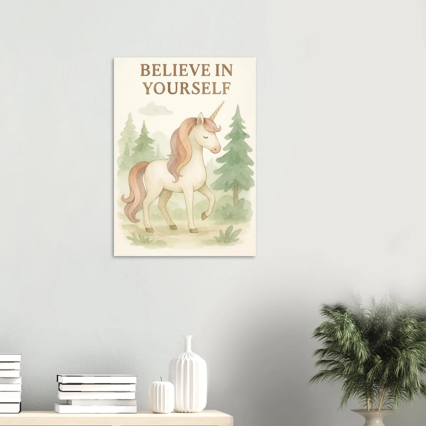 Magical Unicorn 'Believe in Yourself' Art Print – Whimsical Nursery & Kids Room Decor