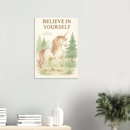 Magical Unicorn 'Believe in Yourself' Art Print – Whimsical Nursery & Kids Room Decor