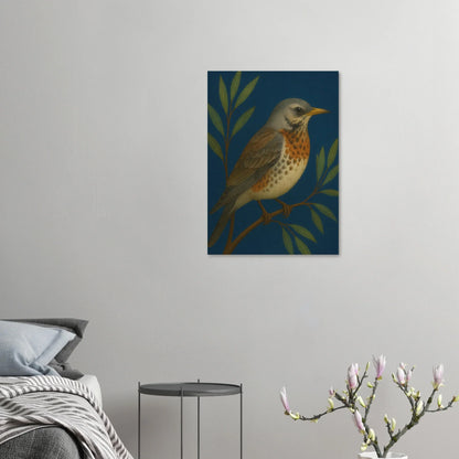 Fieldfare Bird on Branch Art Print – Vibrant Woodland Wildlife Wall Decor for Nature Lovers, in Various Sizes