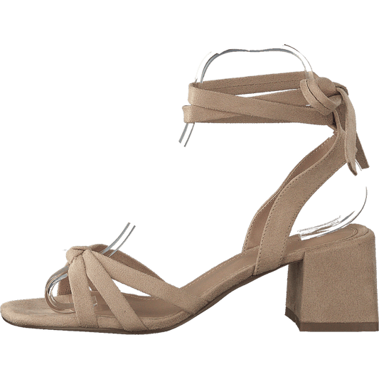 Faux Suede Ankle Strap Heels Beige