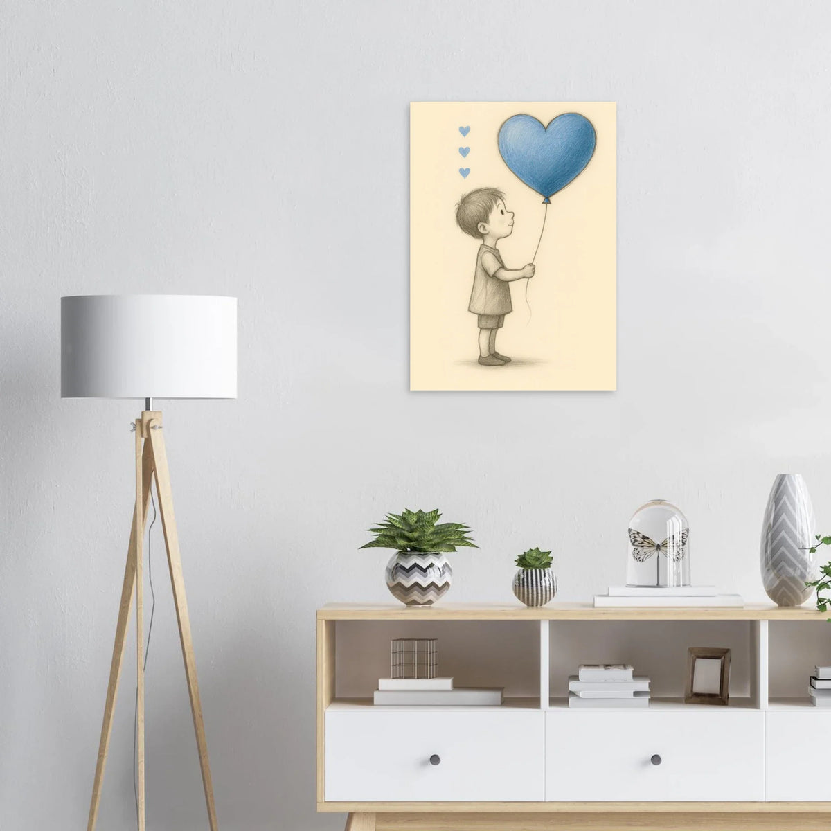 "A Little Love" Konsttryck – Charmig Barnillustration med Hjärteballong, Perfekt för Barnrummet i Olika Storlekar