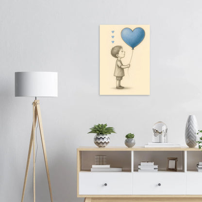 "A Little Love" Konsttryck – Charmig Barnillustration med Hjärteballong, Perfekt för Barnrummet i Olika Storlekar
