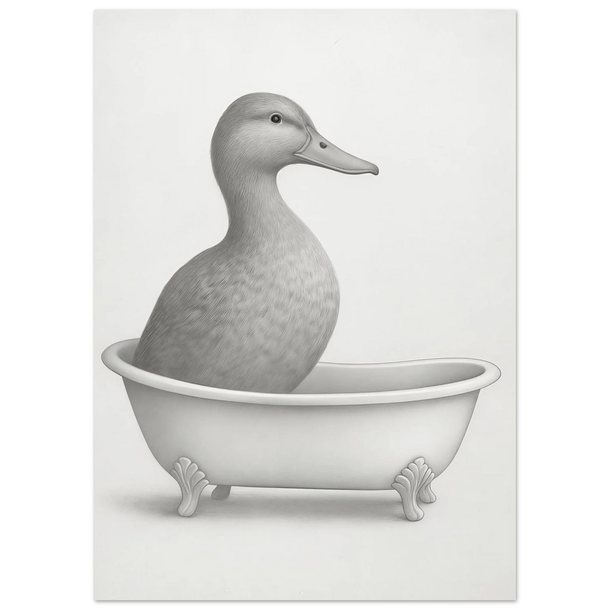 Charming Duck in Bathtub Pencil Sketch Art Print – Whimsical Wall Decor in Various Sizes