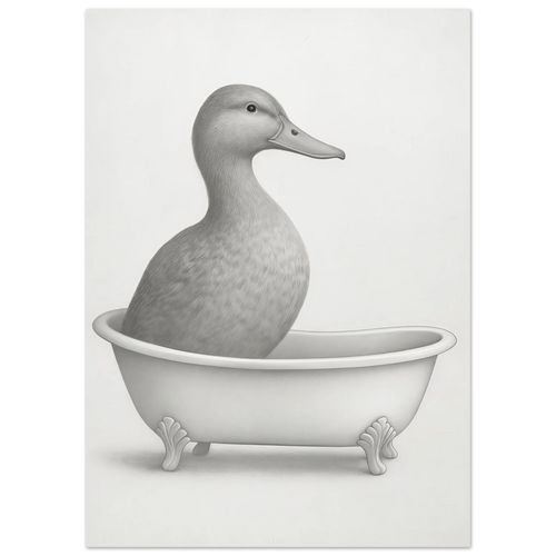 Charming Duck in Bathtub Pencil Sketch Art Print – Whimsical Wall Decor in Various Sizes