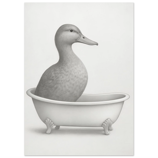 Charming Duck in Bathtub Pencil Sketch Art Print – Whimsical Wall Decor in Various Sizes