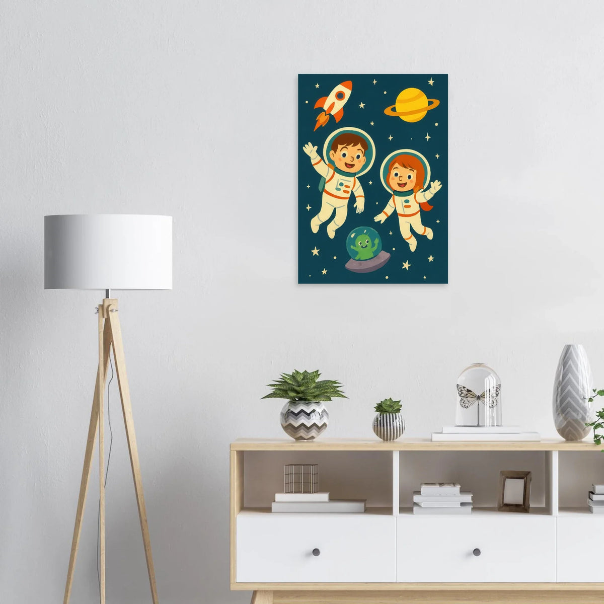 Kosmiska Kompisar: Fängslande Astronaut- & Alien- Konsttryck