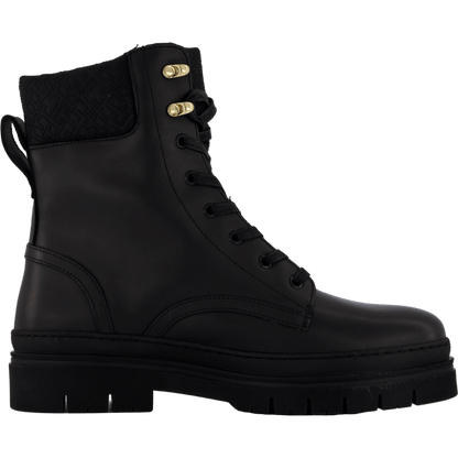 Cleated Lace-up Lthr Mix Mono  Black