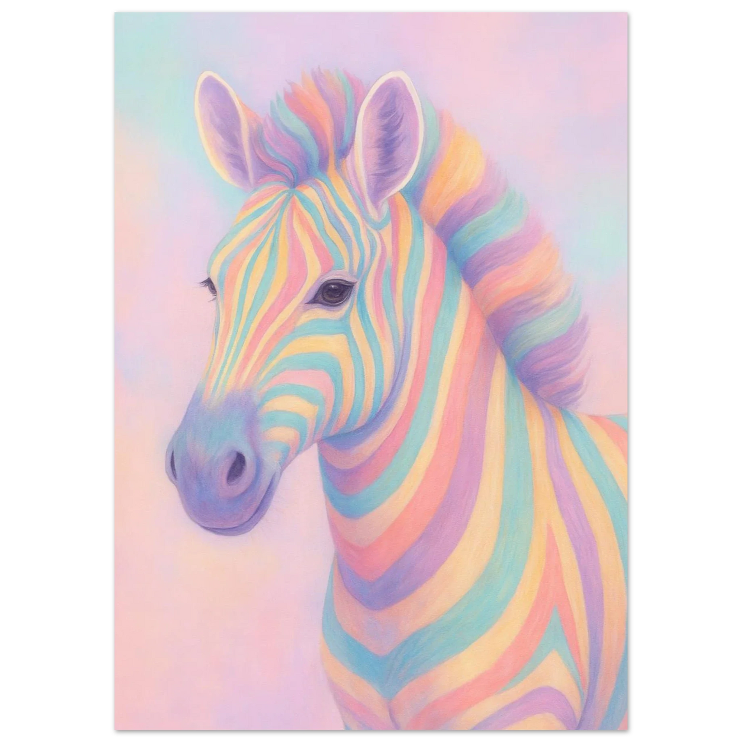 Pastell Zebra Djur Konsttryck – Färgstark och Drömsk Väggkonst i Olika Storlekar