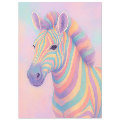 Pastell Zebra Djur Konsttryck – Färgstark och Drömsk Väggkonst i Olika Storlekar