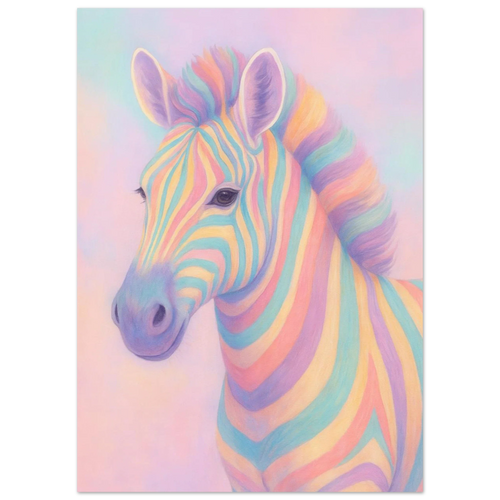 Pastell Zebra Djur Konsttryck – Färgstark och Drömsk Väggkonst i Olika Storlekar