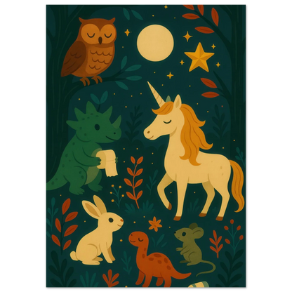 Magical Forest Friends Art Print – Whimsical Woodland Decor for Nursery & Kids' Rooms