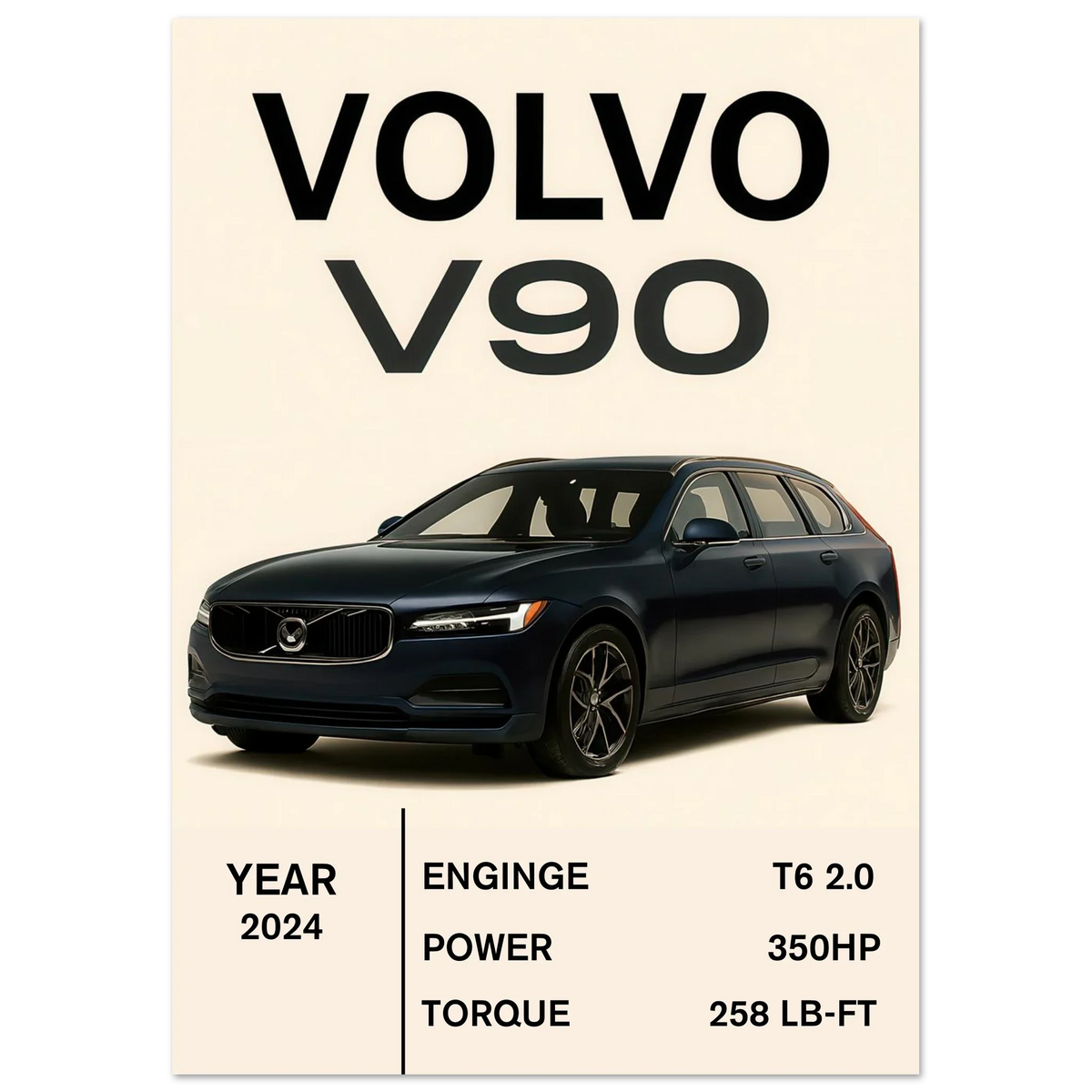 Volvo V90 2024 Art Print: Elegant Swedish Design for Your Space