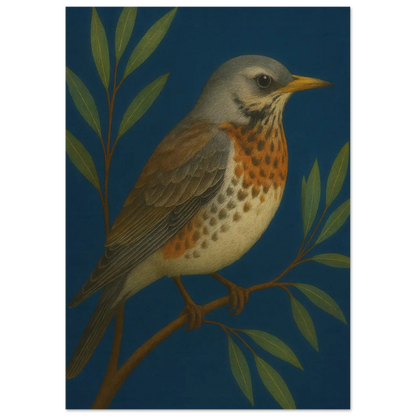 Fieldfare Bird on Branch Art Print – Vibrant Woodland Wildlife Wall Decor for Nature Lovers, in Various Sizes