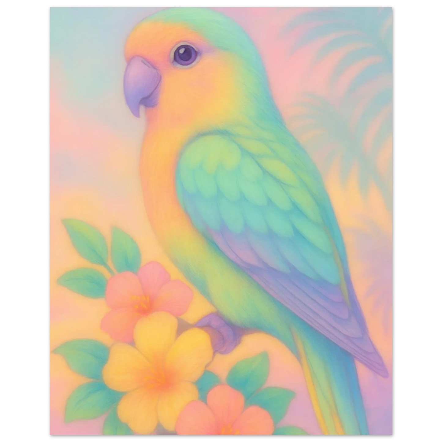 Pastel Paradise Parrot Wall Art – "Djur" – Dreamy Tropical Print for Home Décor