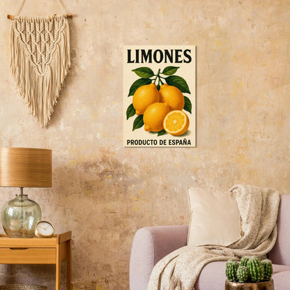 Vibrant 'Limones' Vintage Citrus Art Print Poster – Bring Mediterranean Zest Home
