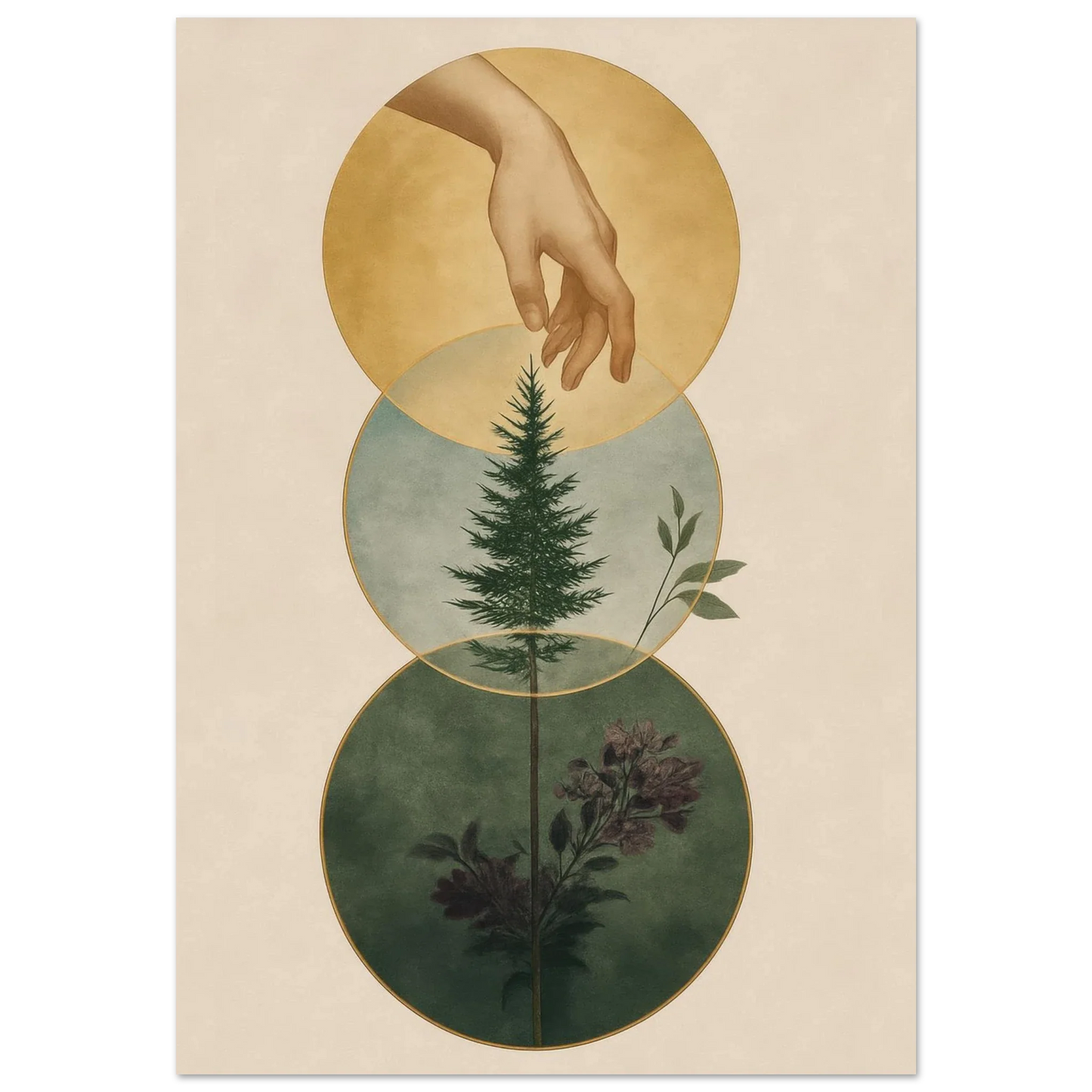 Divine Nature's Touch Art Print – Earthy & Mystical Botanical Wall Decor in Various Sizes