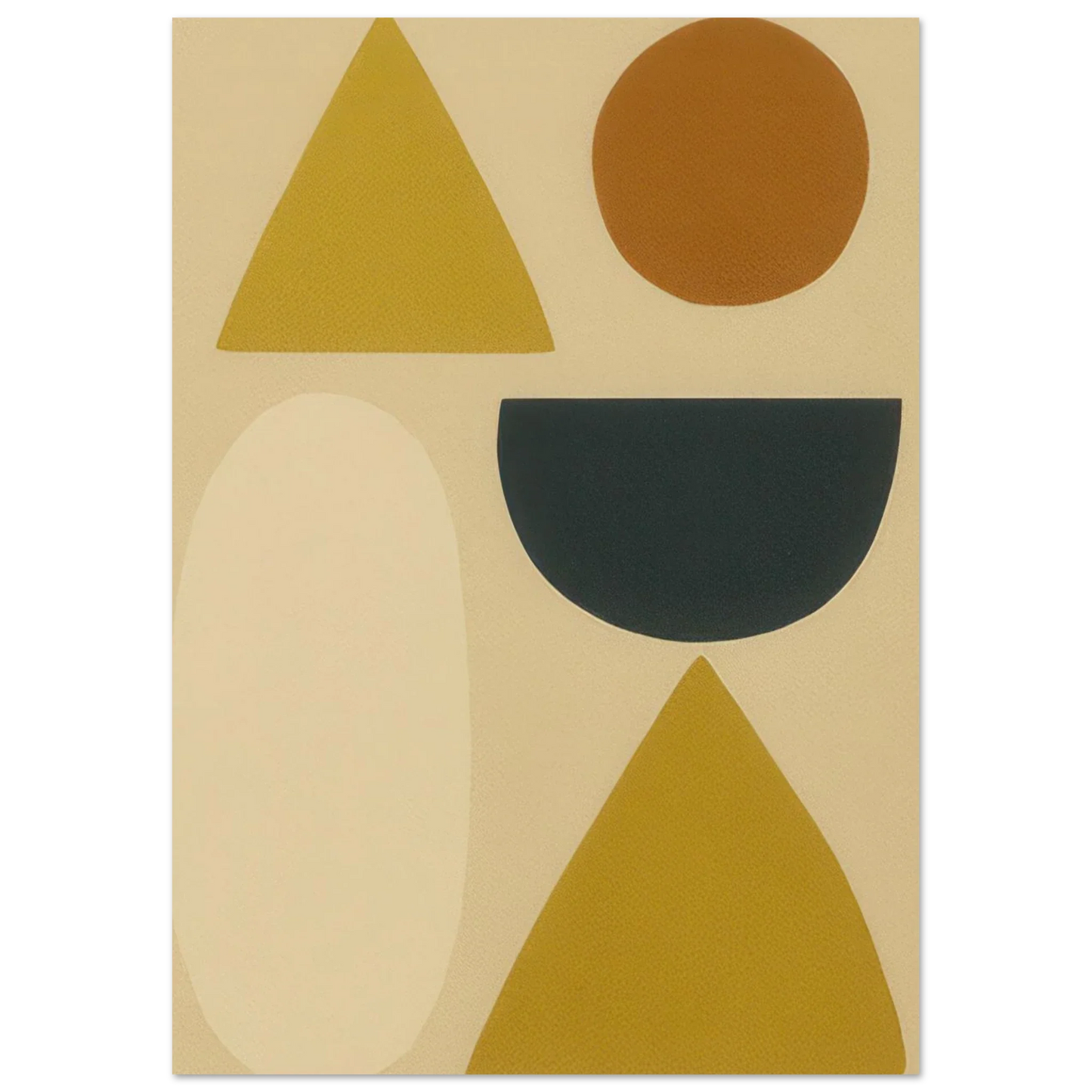 Abstrakt Minimalistisk Geometrisk Konsttryck – Gul, Svart & Rostfärgade Former på Halvblankt Premiumpapper