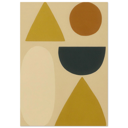 Abstrakt Minimalistisk Geometrisk Konsttryck – Gul, Svart & Rostfärgade Former på Halvblankt Premiumpapper