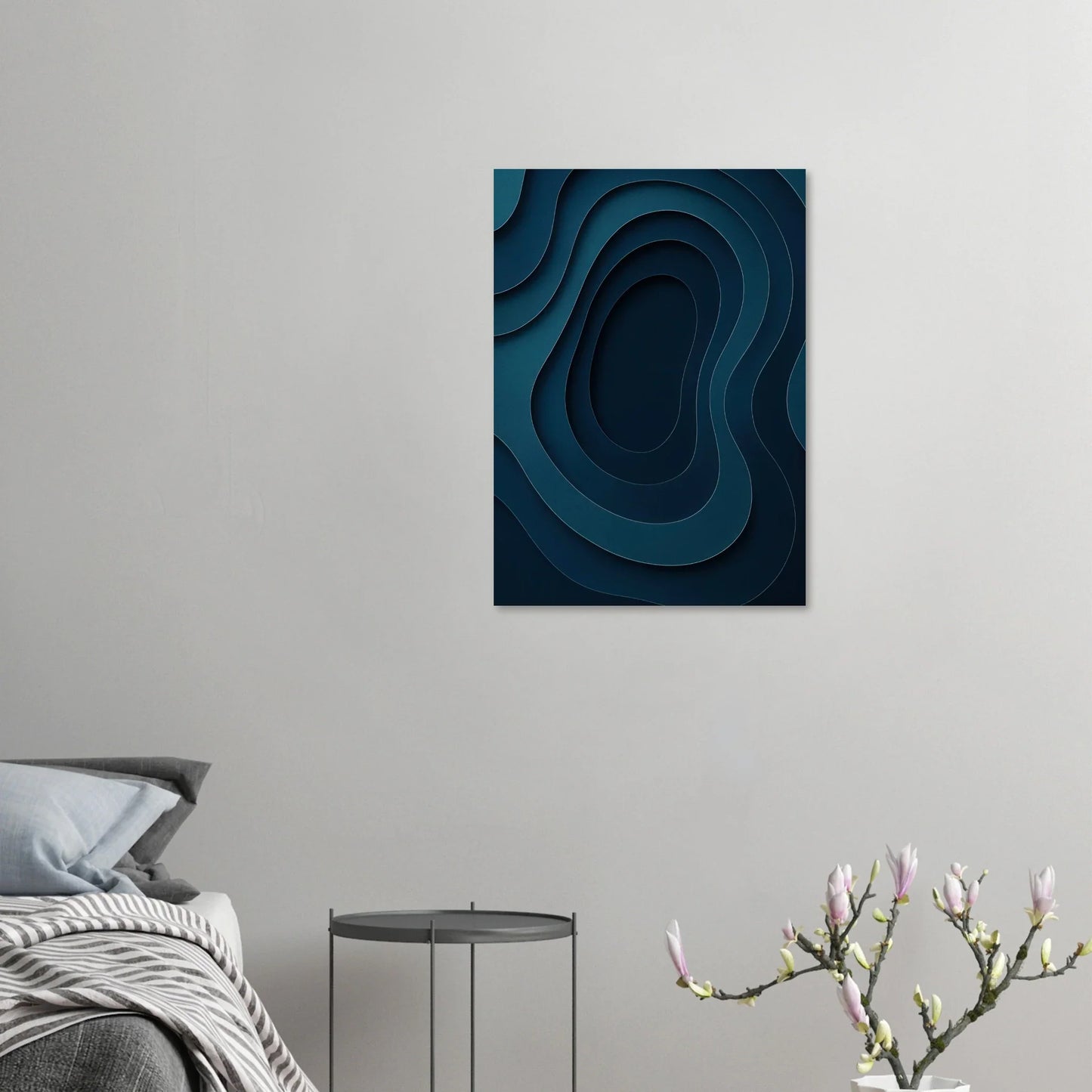Abstract Contour Map Art Print: Deep Blue Minimalist Paper Cut Style