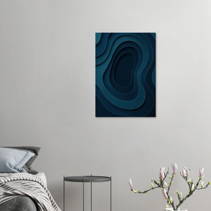Abstract Contour Map Art Print: Deep Blue Minimalist Paper Cut Style
