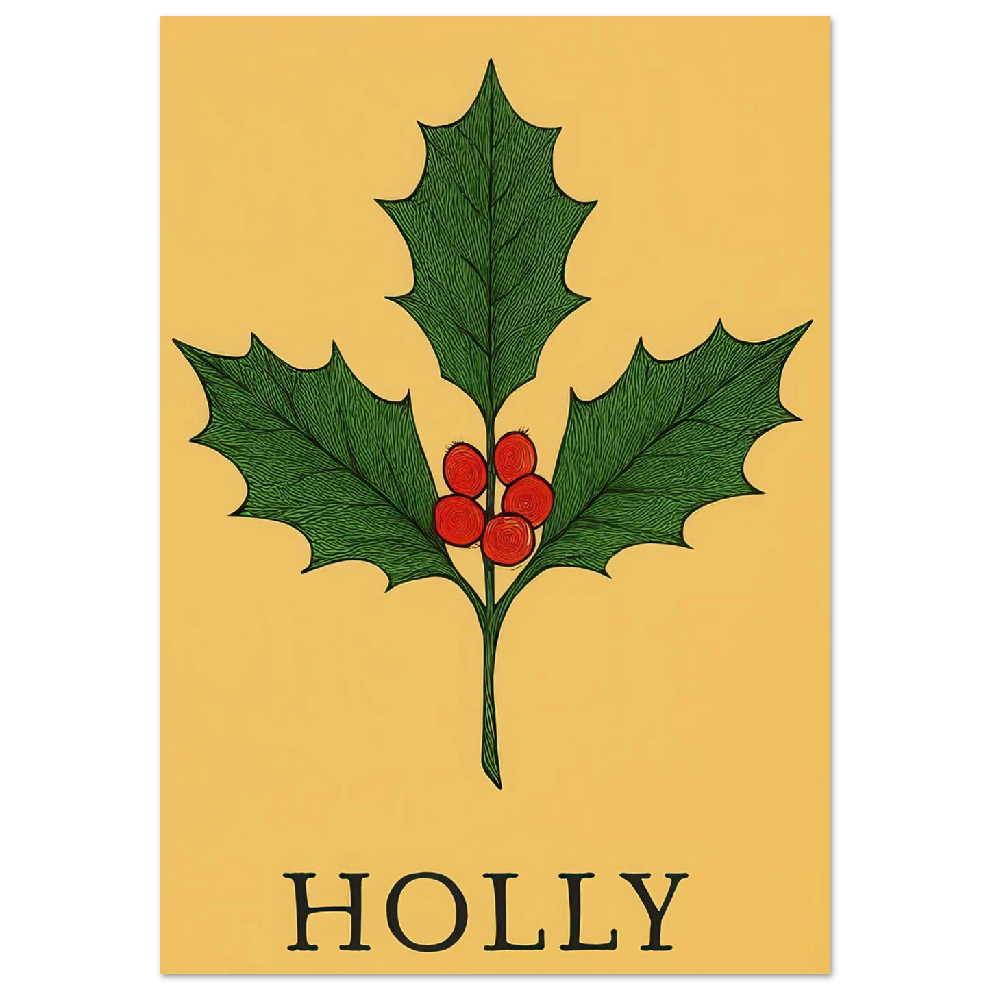 Frukter Botanisk Holly Print – Tidlös Väggkonst med Lyserande Bär & Löv i Dina Val av Storlekar