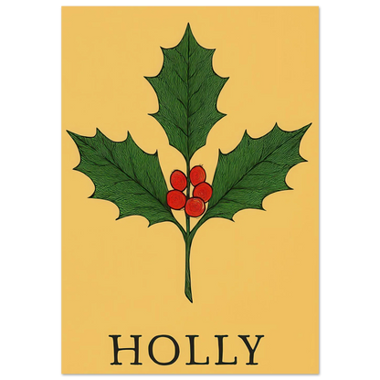 Frukter Botanisk Holly Print – Tidlös Väggkonst med Lyserande Bär & Löv i Dina Val av Storlekar