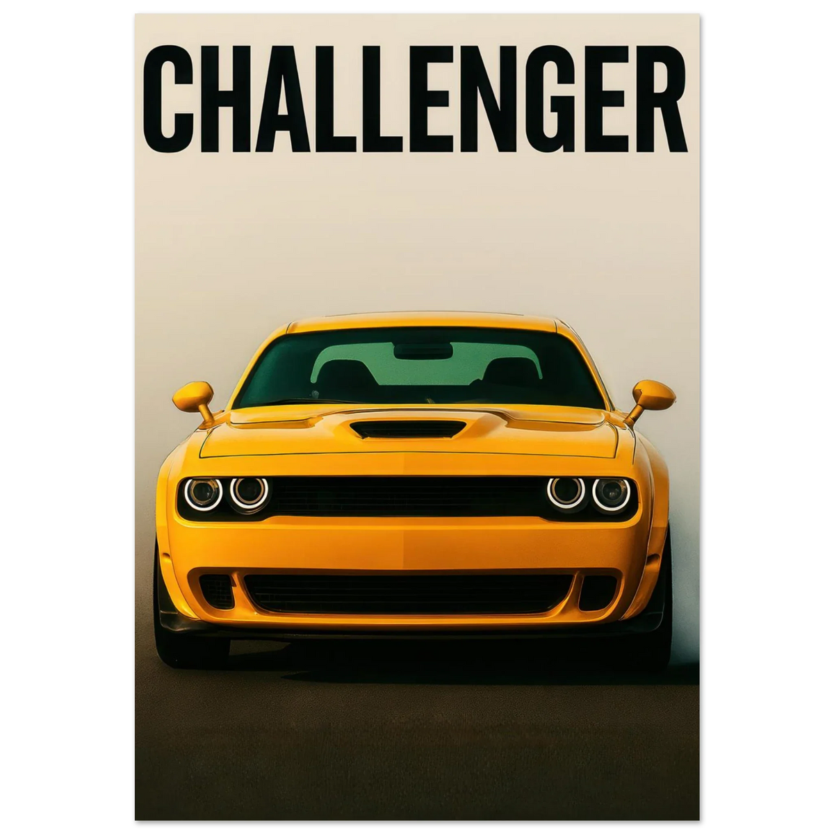 Challenger: Iconic Gul Muscle Car Konsttryck – Premium Halvblank Poster i Flera Storlekar