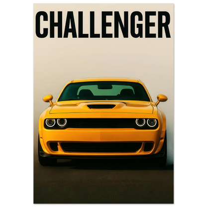 Challenger: Iconic Gul Muscle Car Konsttryck – Premium Halvblank Poster i Flera Storlekar