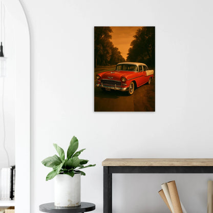 Classic American Muscle Car Poster - Vibrant Red Vintage Auto Art Print in Various Sizes