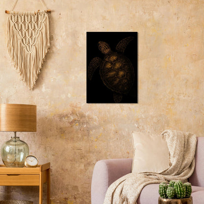Djur: Golden Sea Turtle Art Print – Timeless Ocean Elegance for Your Home, Available in Multiple Sizes