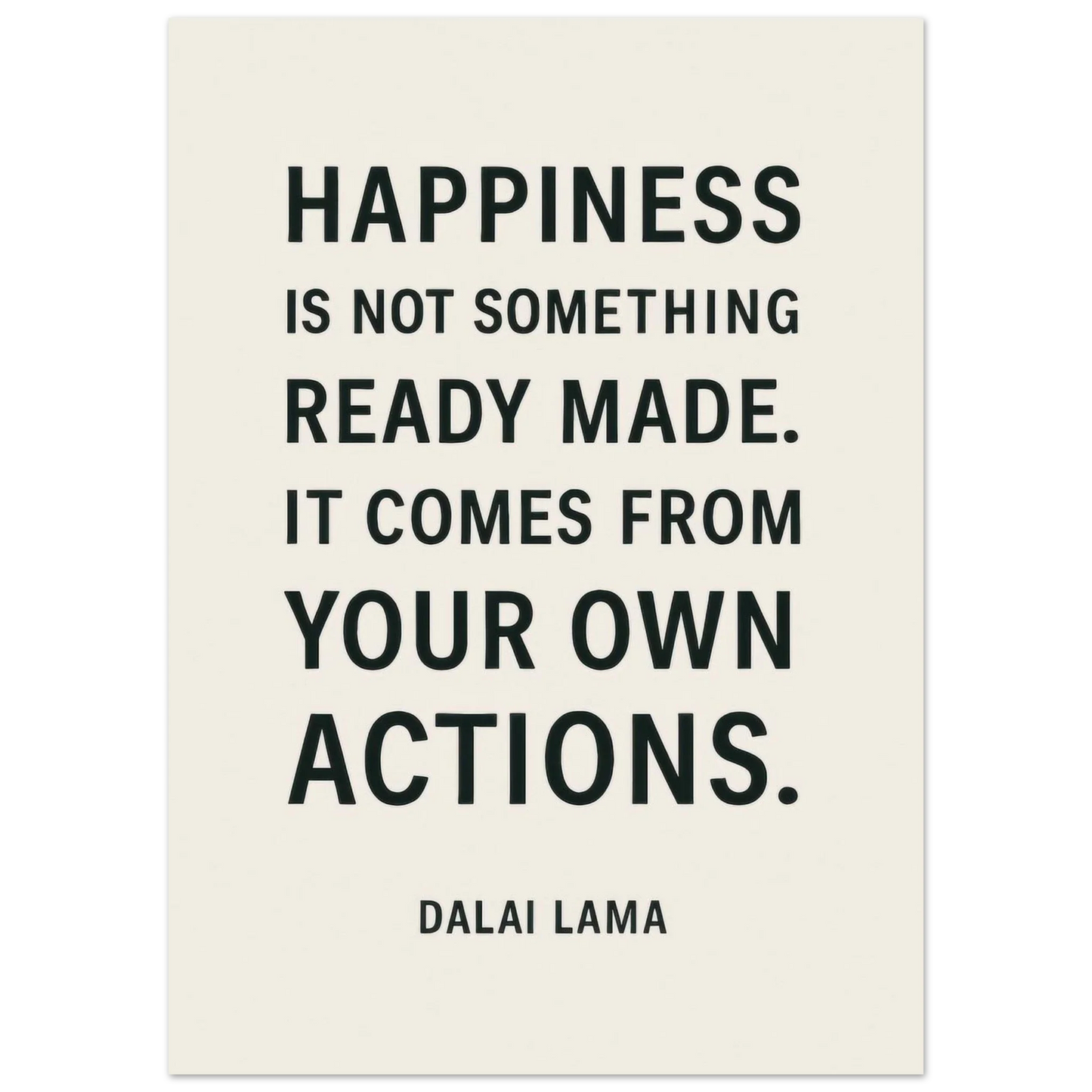 Dalai Lama 'Happiness' Quote Art Poster - Minimalist Black & Cream Inspirational Print in Various Sizes