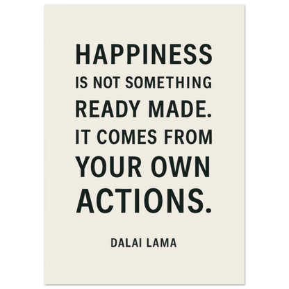 Dalai Lama 'Happiness' Quote Art Poster - Minimalist Black & Cream Inspirational Print in Various Sizes