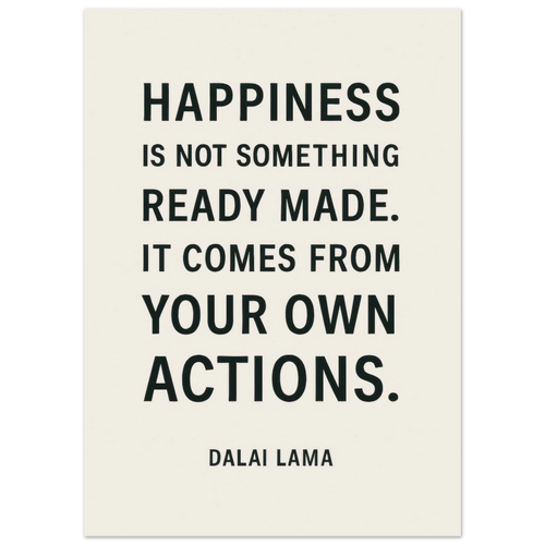 Dalai Lama 'Happiness' Quote Art Poster - Minimalist Black & Cream Inspirational Print in Various Sizes