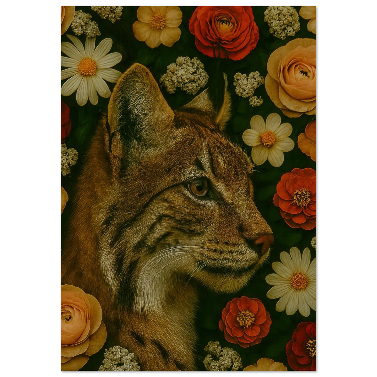Mystisk Vildkatt i Blomsterprakt - Premium Konsttryck på Halvblankt Papper