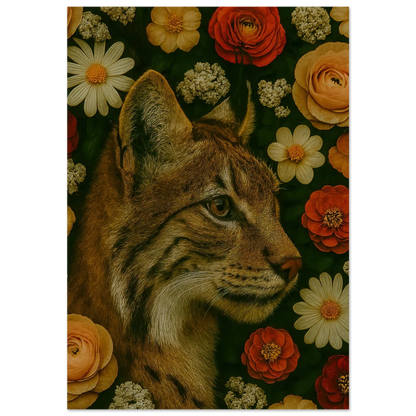 Mystisk Vildkatt i Blomsterprakt - Premium Konsttryck på Halvblankt Papper