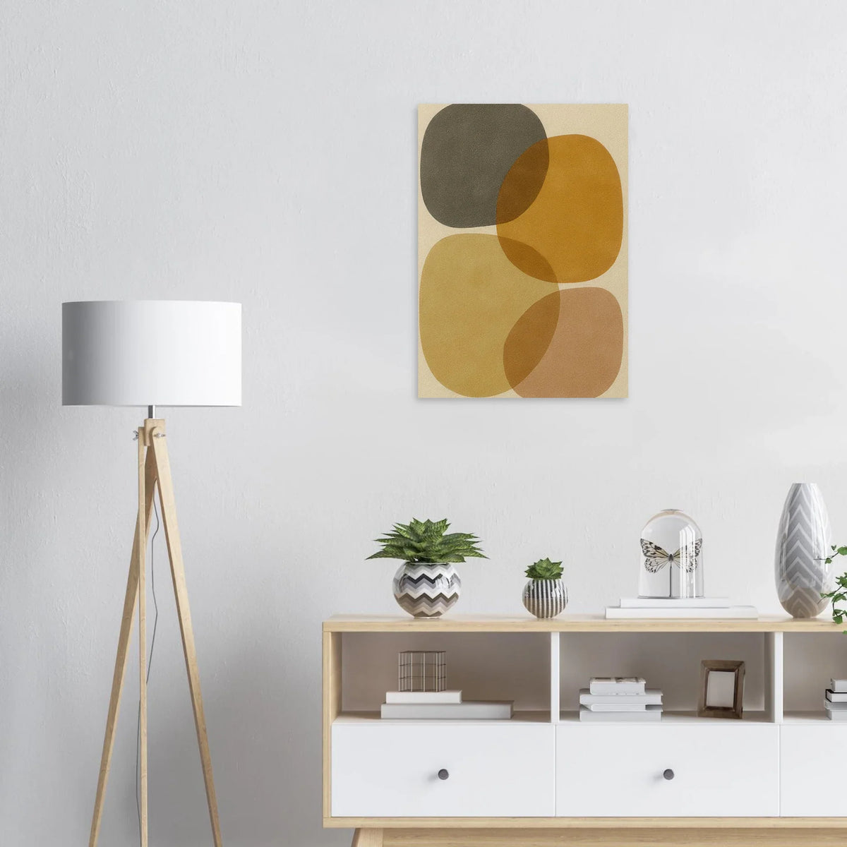 Abstrakt Jordnära Minimalistisk Konsttryck - Modern Geometri i Varma Nyanser