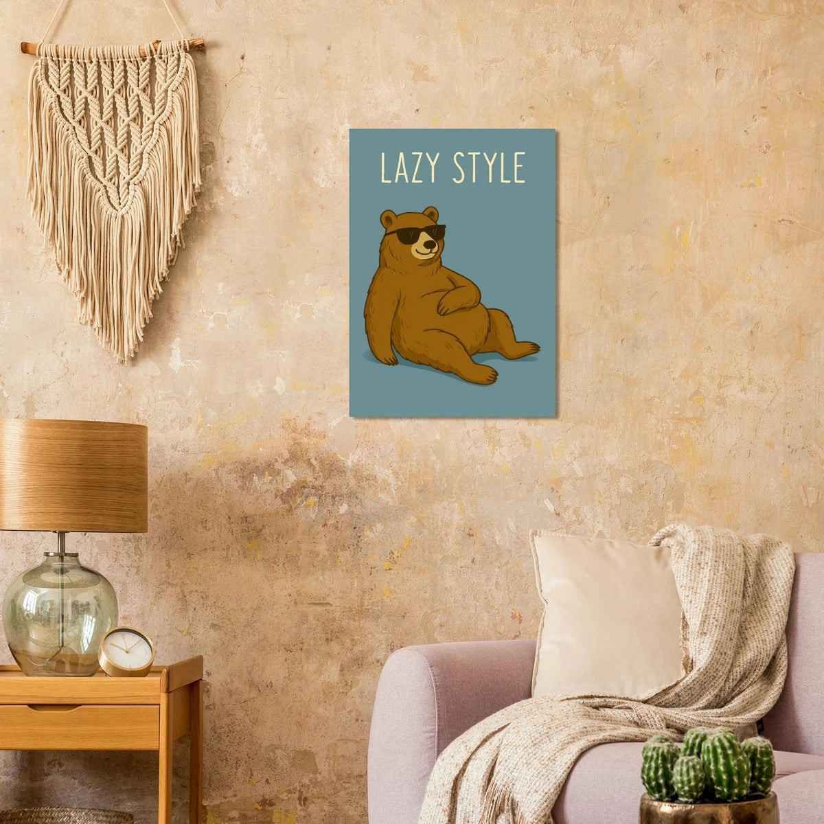 Lazy Style Bear in Sunglasses - Humorous & Relaxed Vibe Art Poster in Various Sizes
