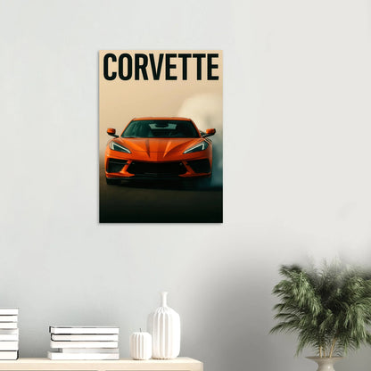Bilar: Corvette Orange Burnout Print – Dynamisk Väggkonst för Bilentusiasten i Flera Storlekar