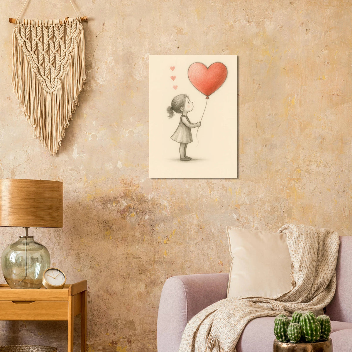 Heartfelt Wishes: Charming Little Girl with Balloon Art Print