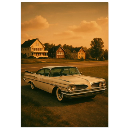 Retro Sunset Drive Poster - Vintage Car Art Print in Warm Sepia Tones, Available in 29 Sizes